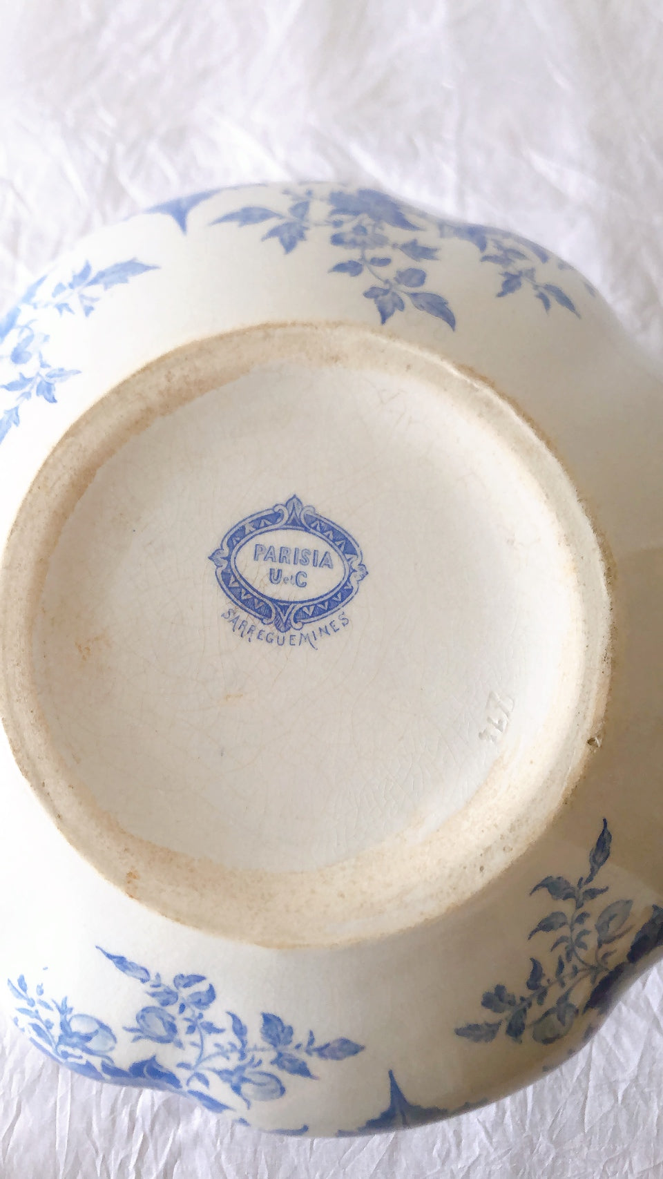 フランスアンティーク UCサルグミンヌ　パリジア　parisia ブルー ピッチャー ピシェ 水差し アンティーク食器 ブロカント 蚤の市