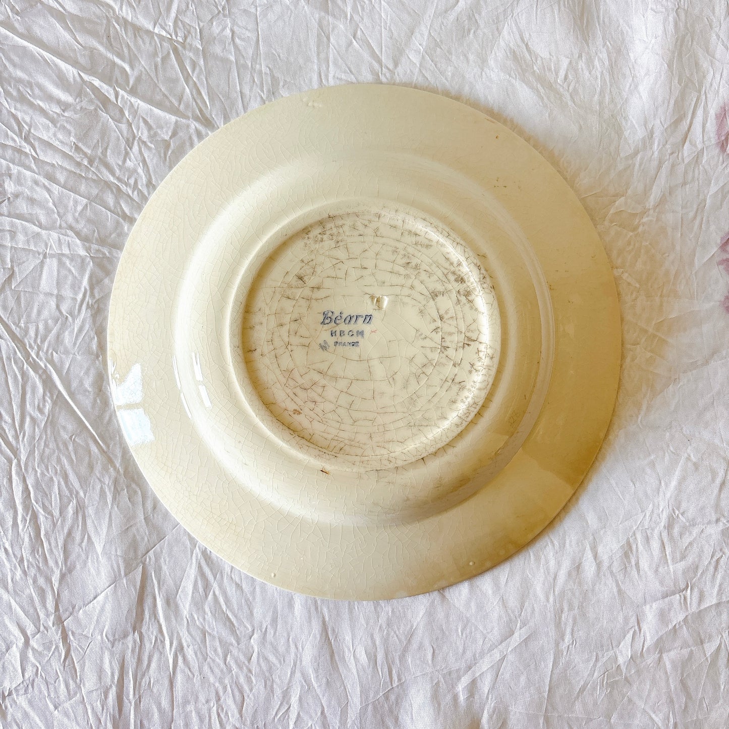 HBCM Béarn バスク柄 スーププレート レッドxダークブルー｜フランスアンティーク食器 
