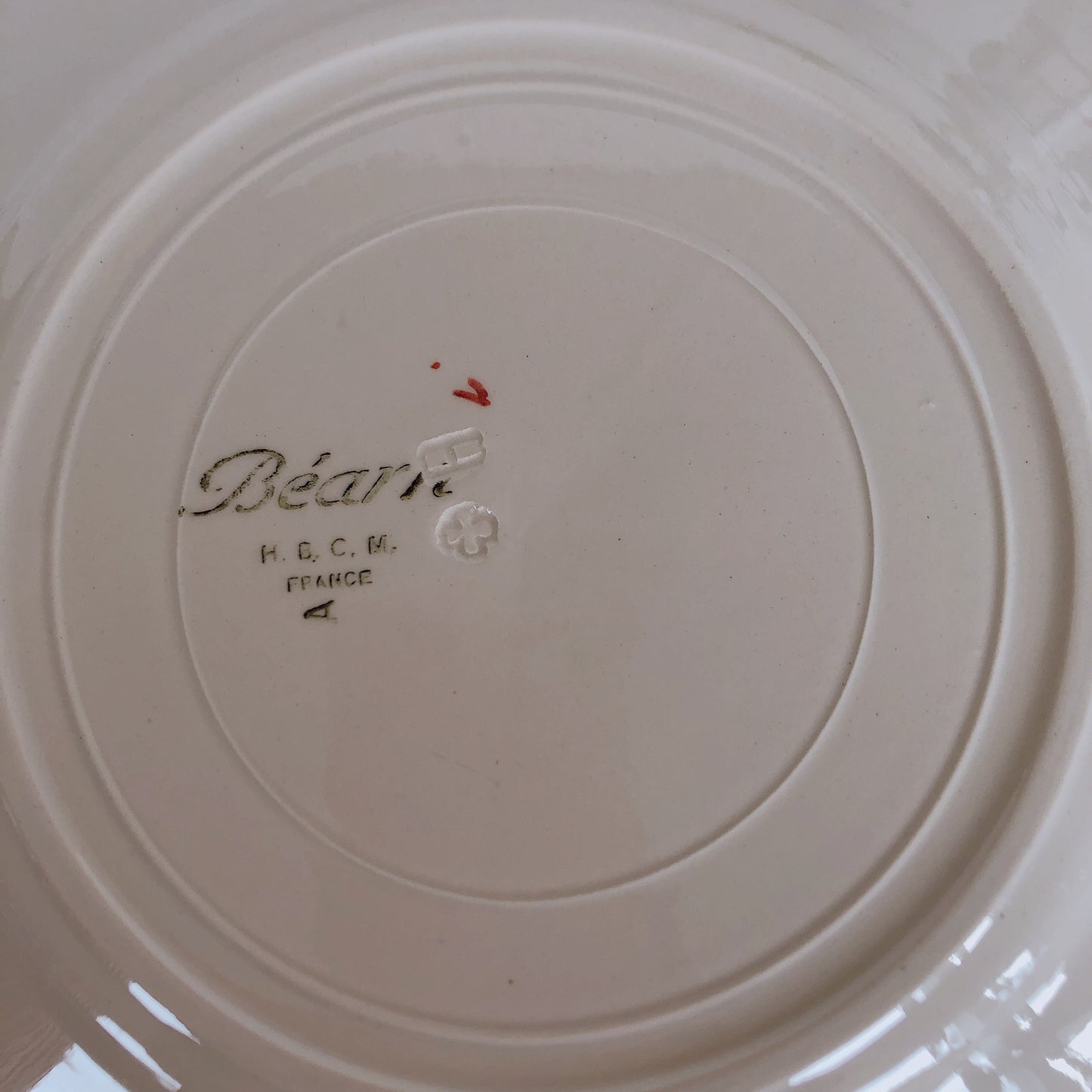 ご予約　フランスアンティーク HBCM Béarn クレイユエモントロー バスク柄 デザートプレート 20.5㎝「レッドxダークブルー」b フランスアンティーク食器 ブロカント 蚤の市