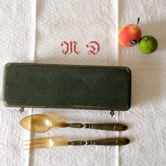 フランスアンティーク サービング フォーク&スプーンセット 箱付き A フランスアンティーク食器 ブロカント 蚤の市