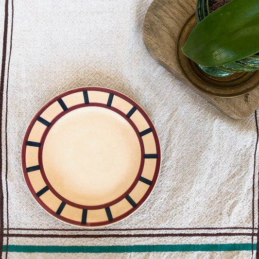 フランスアンティーク HBCM Béarn クレイユエモントロー バスク柄 デザートプレート 20.5㎝「レッドxダークブルー」B フランスアンティーク食器 ブロカント 蚤の市