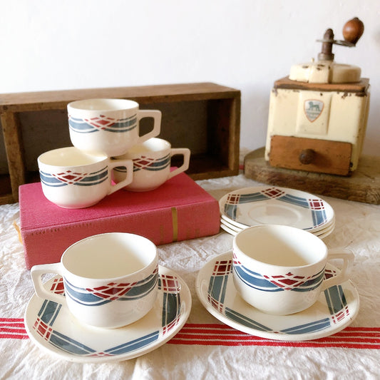 バドンヴィレー Badonviller St Hélier カップアンドソーサー 5客セット B ブロカントフランスアンティーク食器 ヴィンテージ食器 ブロカント 蚤の市