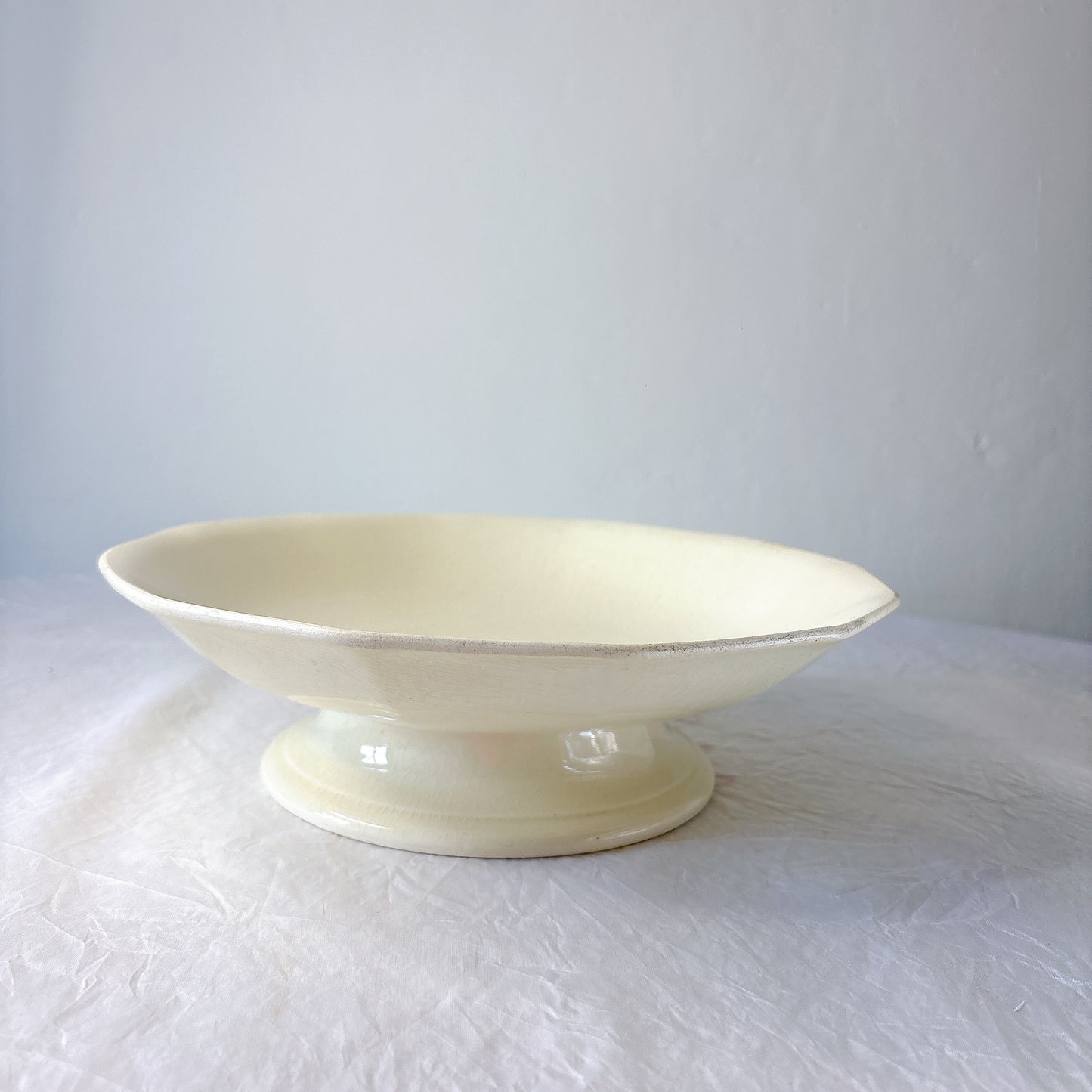 サンタマン １２角形コンポート皿 コンポティエ アイボリー フランスアンティーク食器 ブロカント 蚤の市