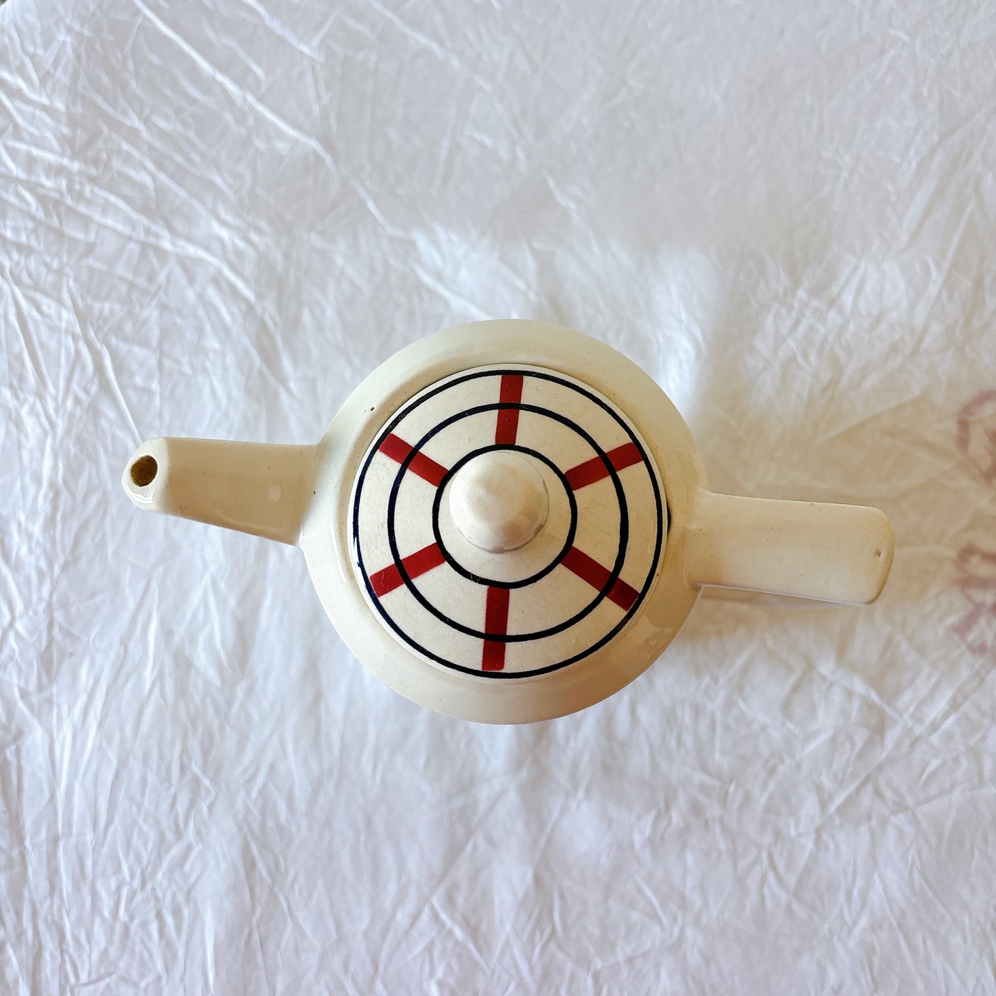 フランスアンティーク サンタマン　バスク柄 カフェオレポット / コーヒーポット
 「ルージュxマリン」フランスアンティーク食器　ブロカント　蚤の市