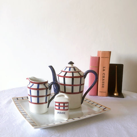 クレイユモントロー HBCM Béarn バスク柄 ミルクポット「レッド・ブルー」フランスアンティーク食器 ブロカントアンティークス　バスク柄食器