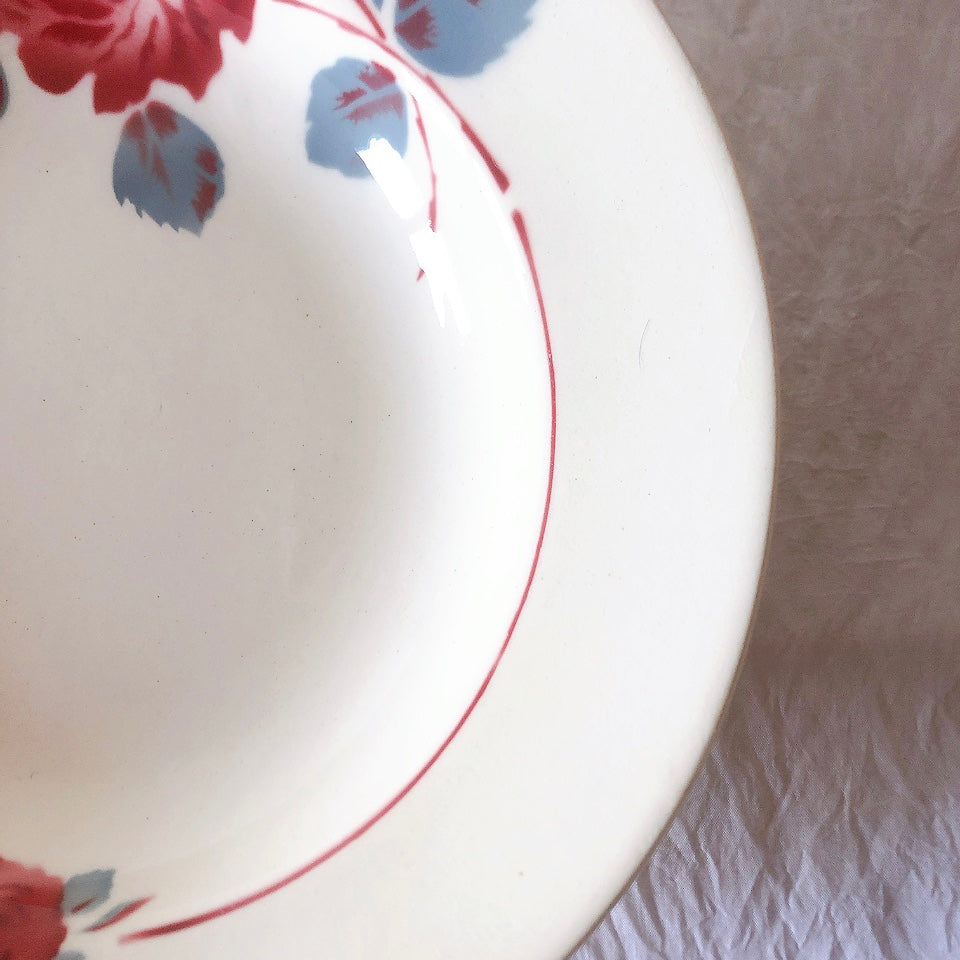 フランスアンティーク　バドンヴィレー　バラ柄スーププレート　深皿　フランスアンティーク食器 ブロカントアンティーク 蚤の市