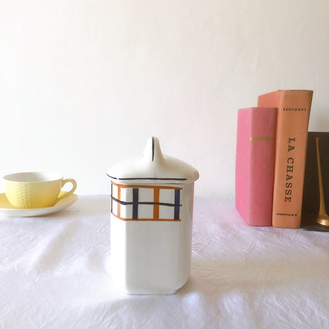 フランスアンティーク サンタマン バスク柄陶器キャニスター 「イエロー・ブルー」 フランスアンティーク食器　ブロカント　蚤の市