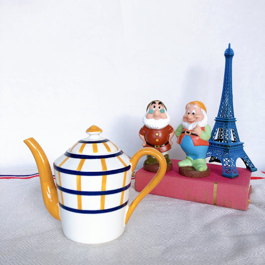 クレイユモントロー HBCM Béarn バスク柄 コーヒー/ティポット「イエロー・ブルー」フランスアンティーク ブロカント 蚤の市 バスク柄食器