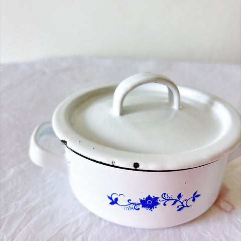 フランスアンティーク ホーロー製ミニチュア食器セット（ディネット） 青花柄 小鍋・カップ＆ソーサー・パッソワール