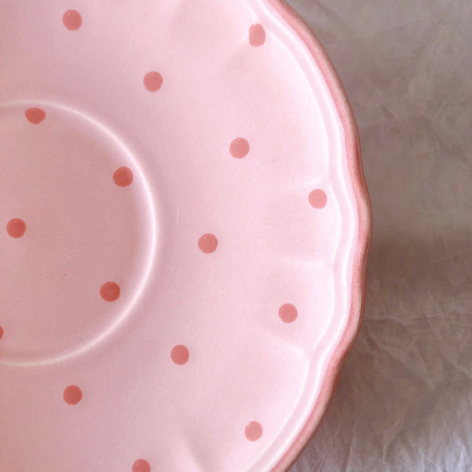 サラン SALINS 花リムカップアンドソーサー　ピンクドット柄　フランスアンティーク食器 フランス蚤の市・ブロカント