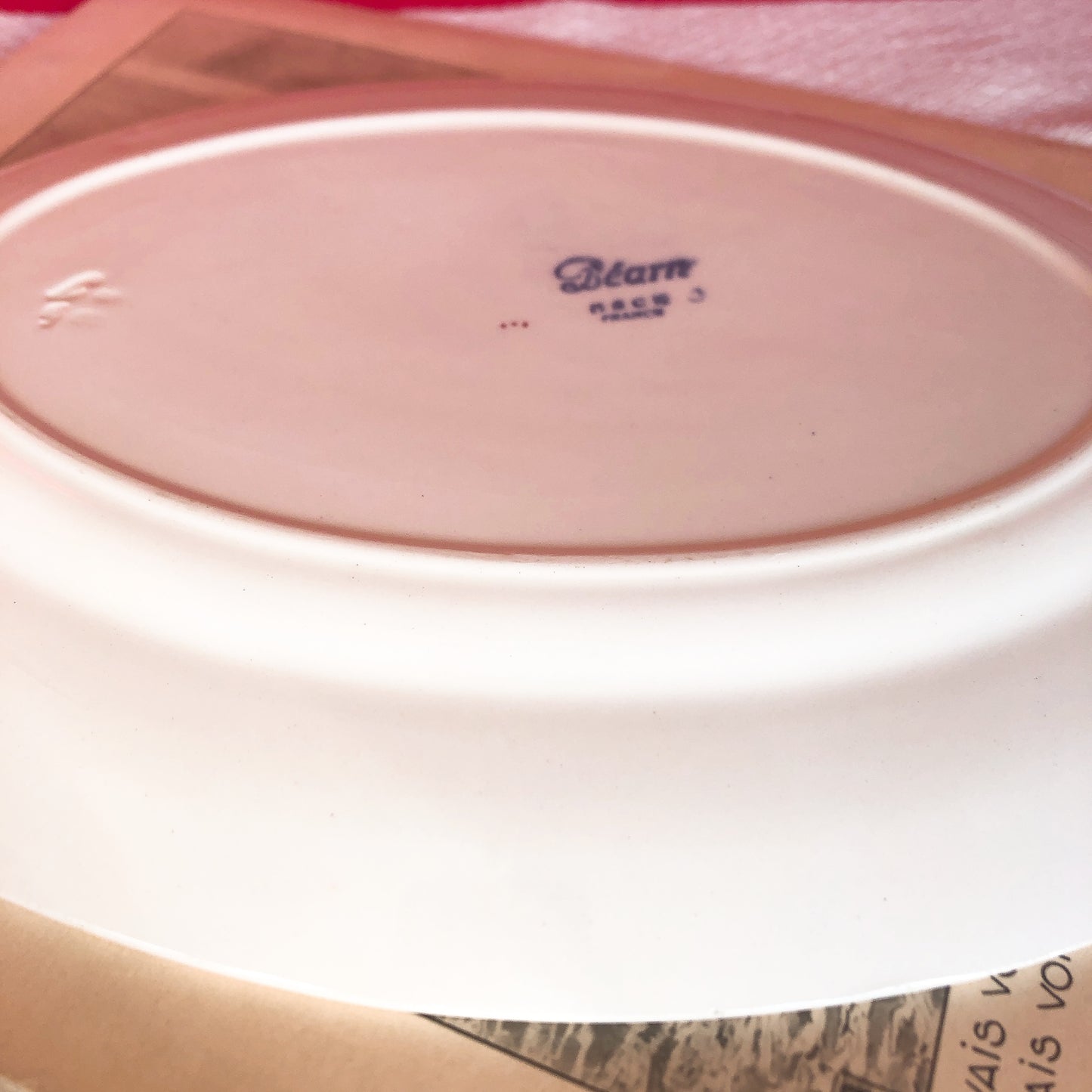 ご予約❤️クレイユモントロー HBCM Béarn バスク柄 オーバル皿 楕円形大皿「ボルドー・ダークブルー」フランスアンティーク・食器・皿・プレート ブロカント