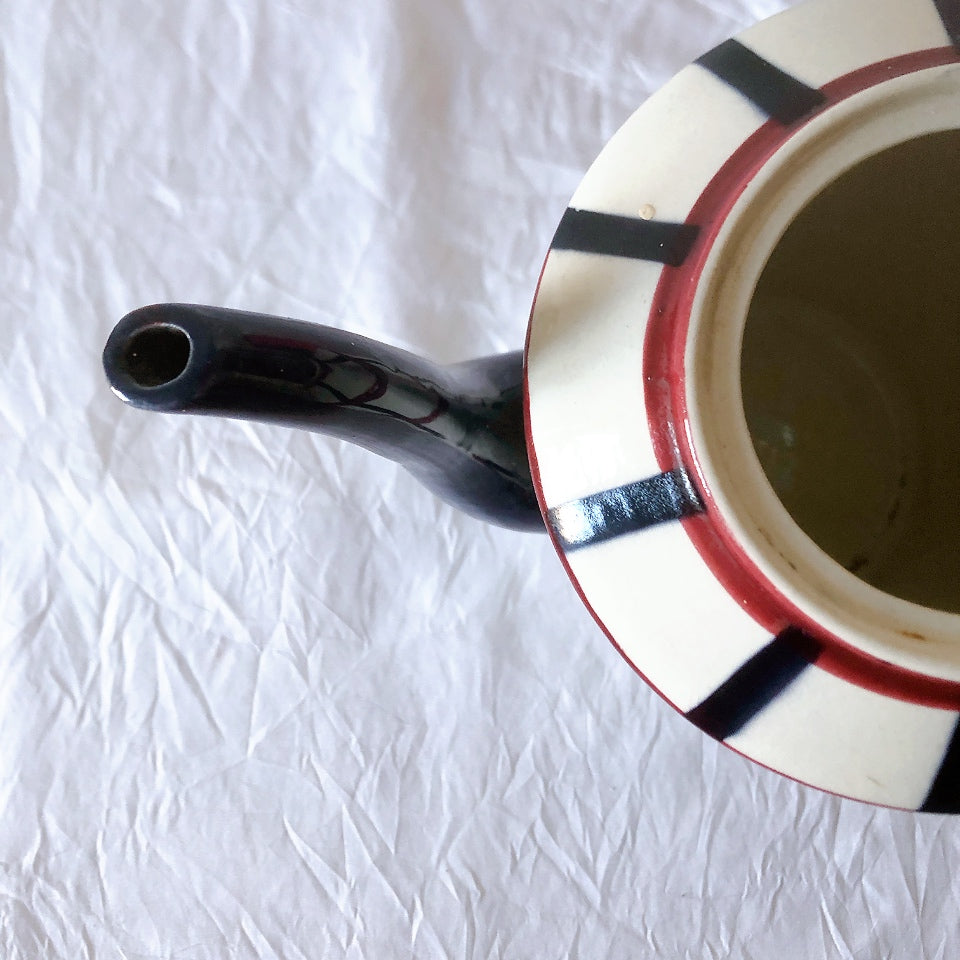 クレイユモントロー HBCM Béarn バスク柄 コーヒー／ティポット「レッド・ブルー」フランスアンティーク食器 ブロカント 蚤の市　アンティーク食器 バスク柄アンティーク