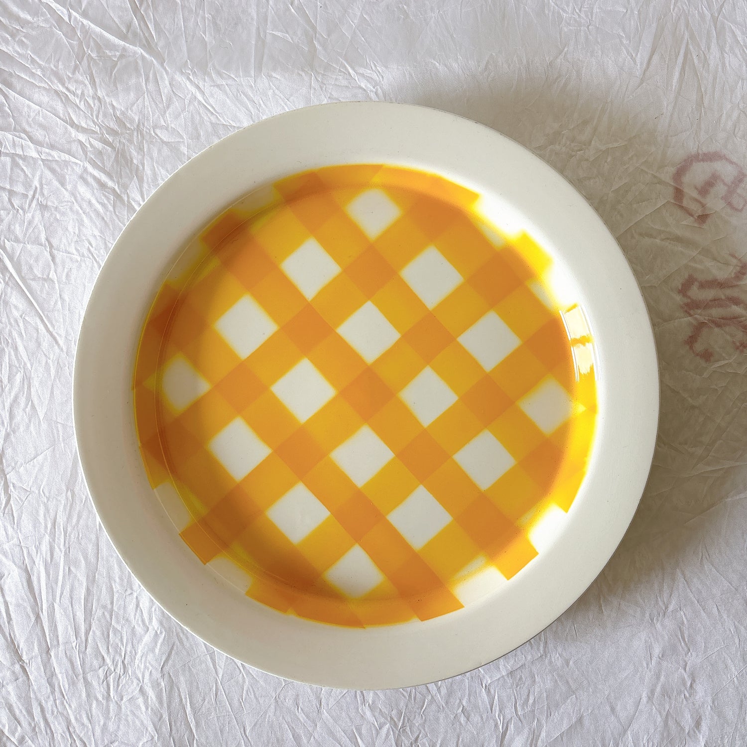 サルグミンヌ 黄色格子柄大皿 フランスアンティーク食器 Sarreguemines
