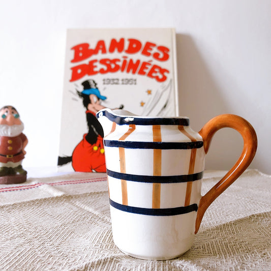 クレイユモントロー HBCM Béarn バスク柄 ミルクポット「マロン・ブルー」フランスアンティーク食器 ブロカントアンティーク