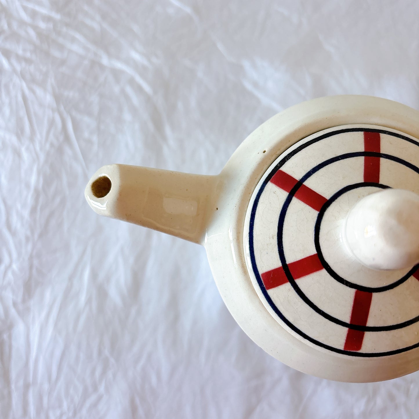 フランスアンティーク サンタマン　バスク柄 カフェオレポット / コーヒーポット
 「ルージュxマリン」フランスアンティーク食器　ブロカント　蚤の市