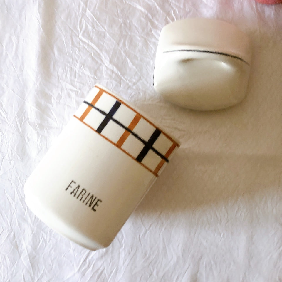 フランスアンティーク サンタマン バスク柄陶器キャニスター 「イエロー・ブルー」 フランスアンティーク食器　ブロカント　蚤の市