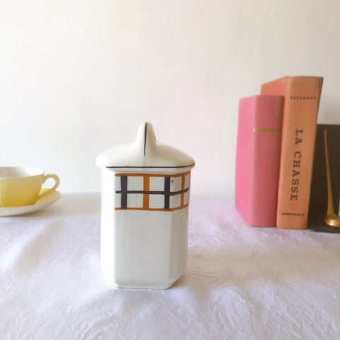 フランスアンティーク サンタマン バスク柄陶器キャニスター 「イエロー・ブルー」 フランスアンティーク食器　ブロカント　蚤の市