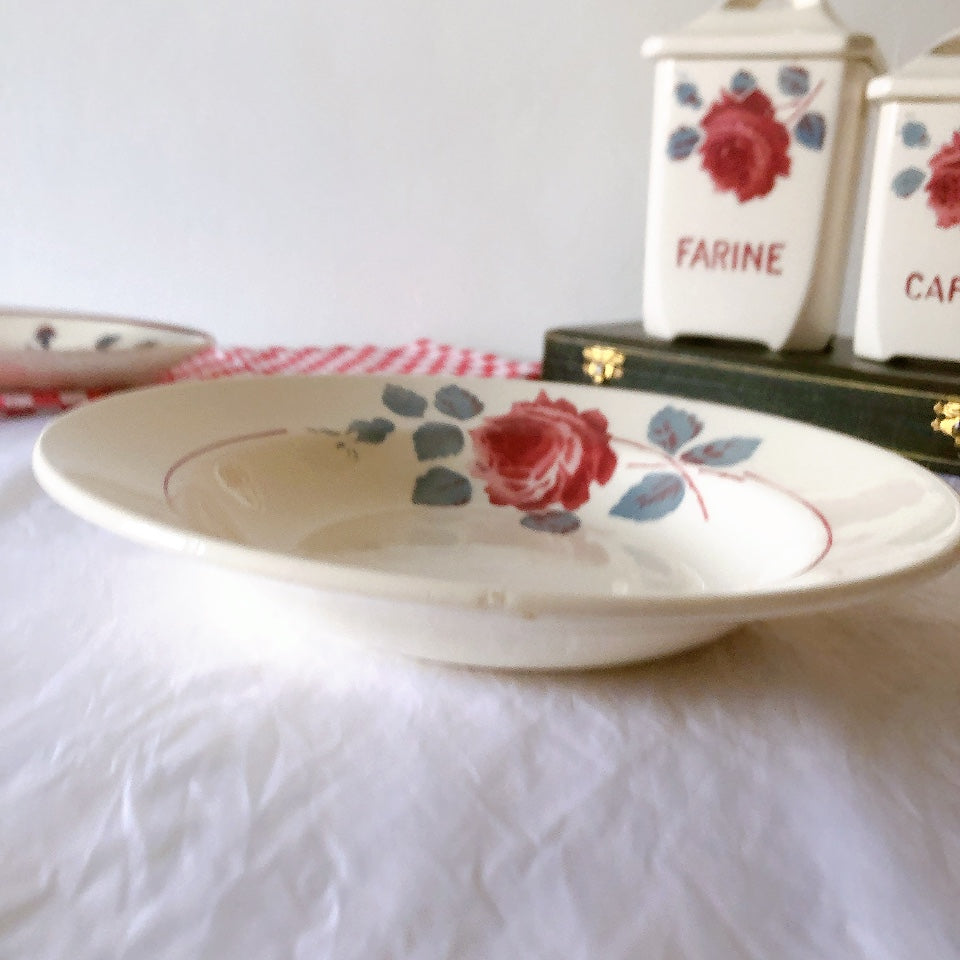 フランスアンティーク　バドンヴィレー　バラ柄スーププレート　深皿　フランスアンティーク食器 ブロカントアンティーク 蚤の市