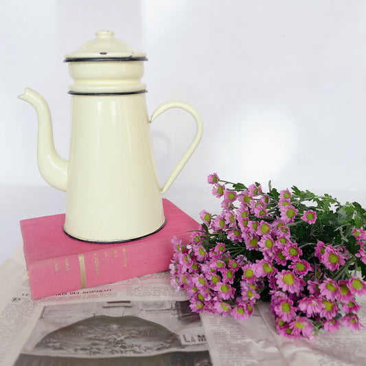 フランスアンティーク ホーロー製ポット/カフェティエール コーヒーポット イエロー フランスアンティーク・ビンテージ雑貨 ブロカント 蚤の市