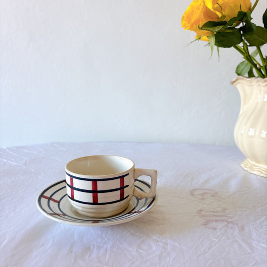 フランスアンティーク サンタマン バスク柄カップアンドソーサー　ブロカント 蚤の市 フランスアンティーク食器