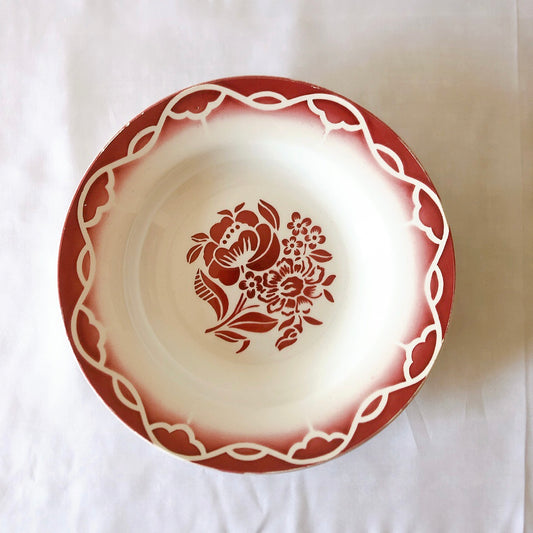 ディゴワンサルグミンヌ Digoin&sarregumines ”ODETTE” 深皿 A 赤 フランスアンティーク食器 ブロカント 蚤の市