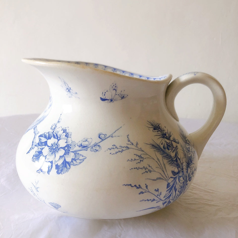 フランスアンティーク リュネヴィル　鳥柄 ピシェ ピッチャー　水差し アンティーク食器 ブロカント 蚤の市