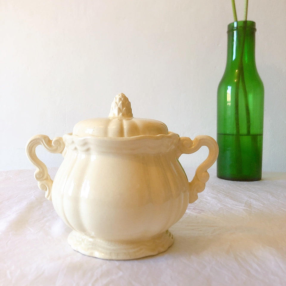 ディゴワンサルグミンヌ Digoin＆sarreguemines 花リム シュガーポット フランスアンティーク食器 フランス蚤の市・ブロカント