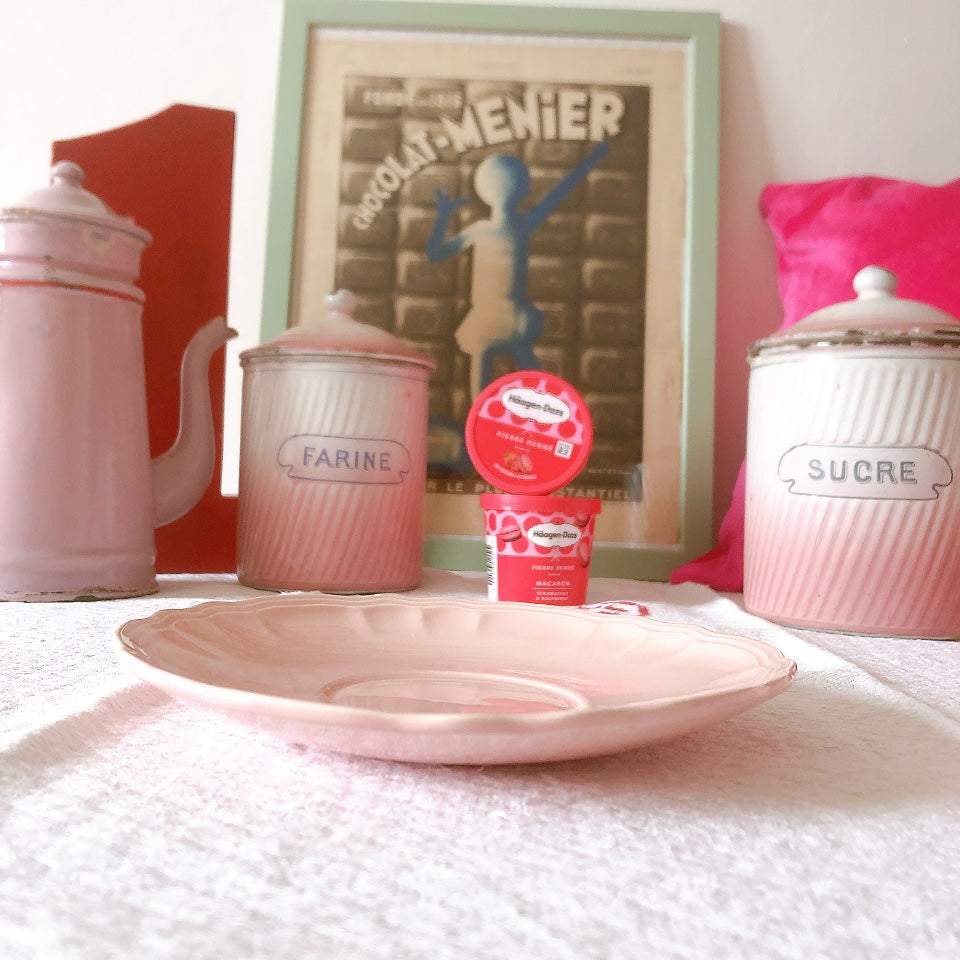 サラン SALINS 花リムカップ＆ソーサー　ピンク フランスアンティーク食器 フランス蚤の市・ブロカント