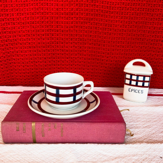 バドンヴィレー カップアンドソーサー バスク柄 『ルージュ・ブルー』F フランスアンティーク食器 バスク柄アンティーク 蚤の市