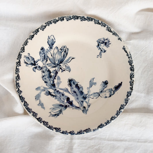 フランスアンティークプレート GIEN ジアン CACTUS サボテン デザートプレート B ジアンブルー アンティーク食器・皿 ブロカント 蚤の市