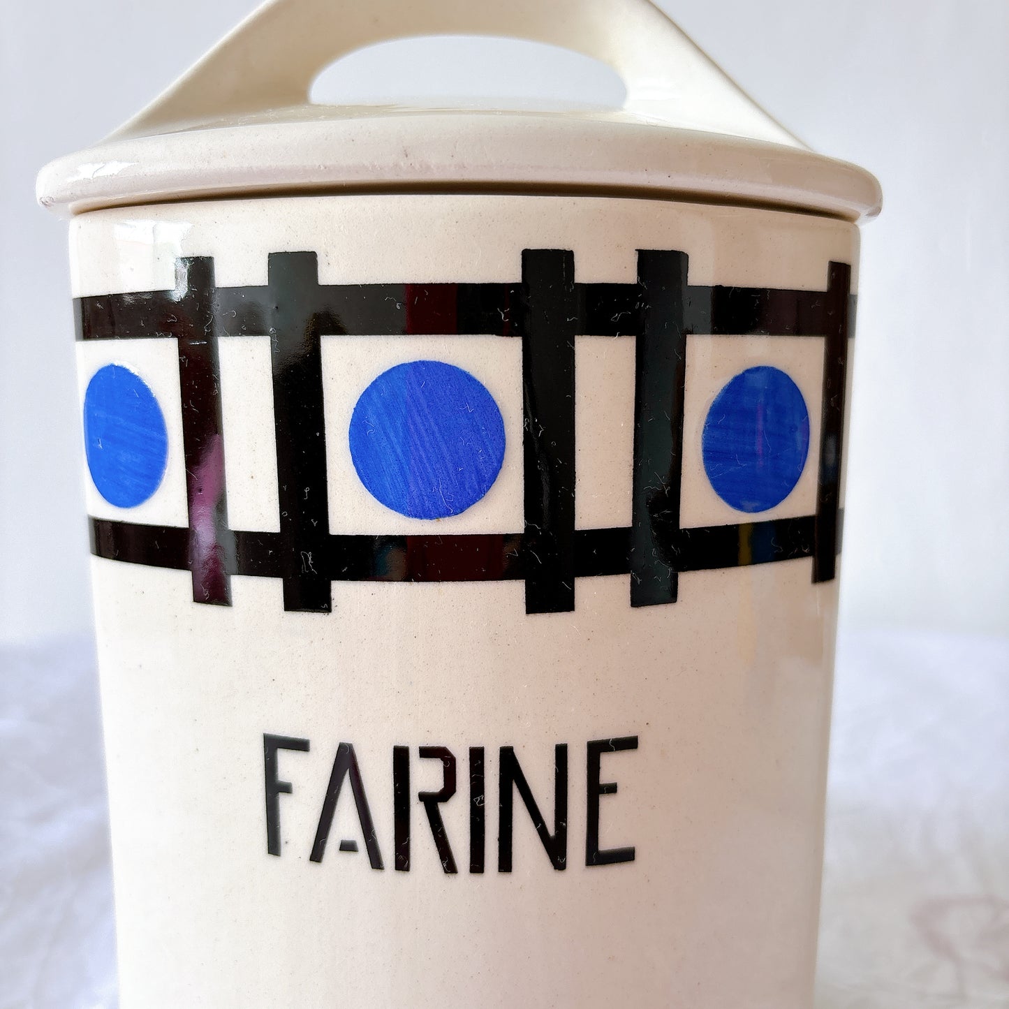 フランスヴィンテージ  アールデコ幾何学模様　陶器キャニスター  フランスアンティーク食器　ブロカント　蚤の市
