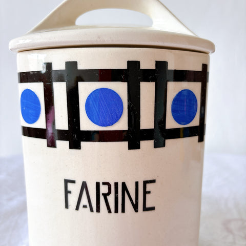 フランスヴィンテージ  アールデコ幾何学模様　陶器キャニスター  フランスアンティーク食器　ブロカント　蚤の市
