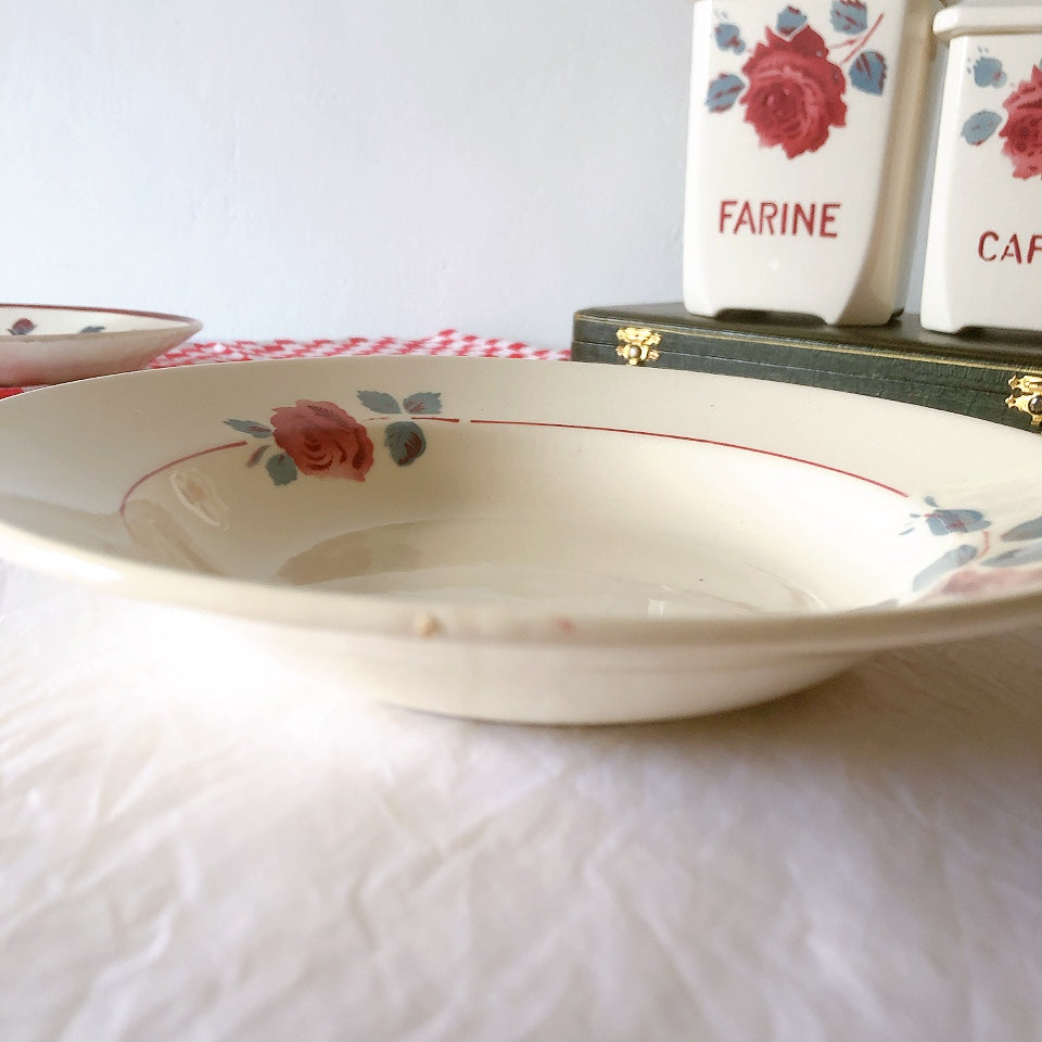 フランスアンティーク　バドンヴィレー　バラ柄スーププレート　深皿　フランスアンティーク食器 ブロカントアンティーク 蚤の市