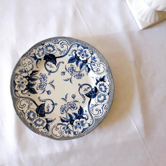 フランスアンティーク クレイユモントロー 『フローラ』ディナープレート・平皿 c ブルー アンティーク食器 ブロカントアンティーク 蚤の市