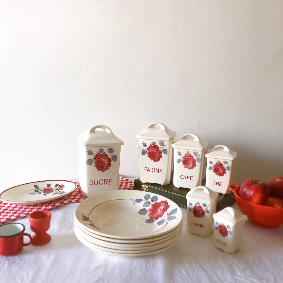 フランスアンティーク　バドンヴィレー　バラ柄スーププレート　深皿　フランスアンティーク食器 ブロカントアンティーク 蚤の市