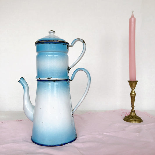 フランスアンティーク ホーロー製コーヒーポット ブルーぼかし フランスアンティーク食器 ビンテージ雑貨 ブロカント 蚤の市