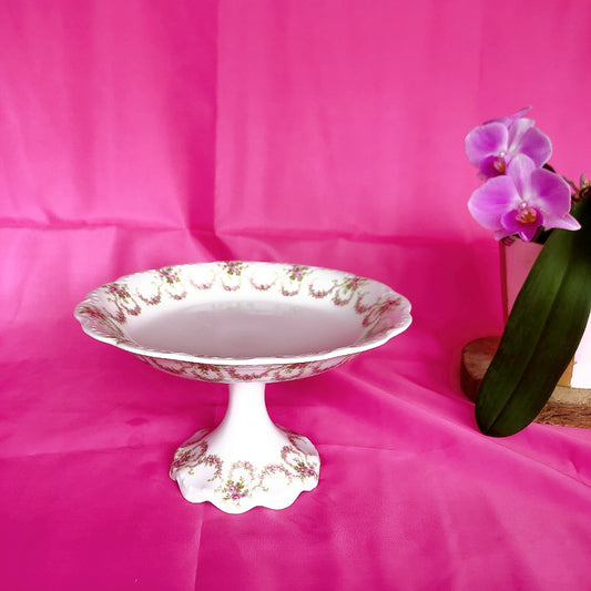 フランスアンティーク リモージュ コンポティエ コンポ―ト皿 ピンク花柄 アンティーク食器 フランスブロカント・蚤の市