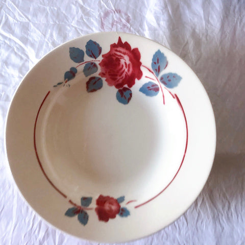 フランスアンティーク　バドンヴィレー　バラ柄スーププレート　深皿　フランスアンティーク食器 ブロカントアンティーク 蚤の市