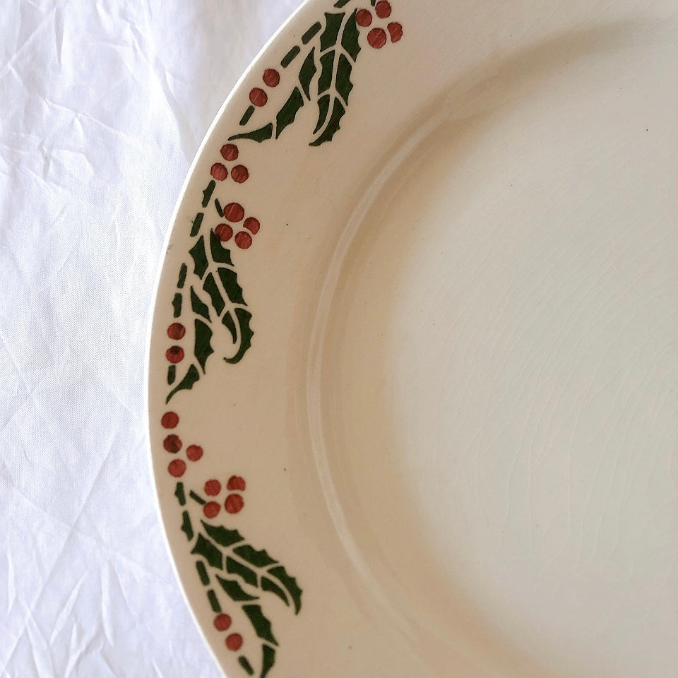 ご予約　フランスアンティーク クレイユモントロー HOUX　柊　ディナープレート　平皿 3枚セット　フランスアンティーク食器　ブロカント　蚤の市