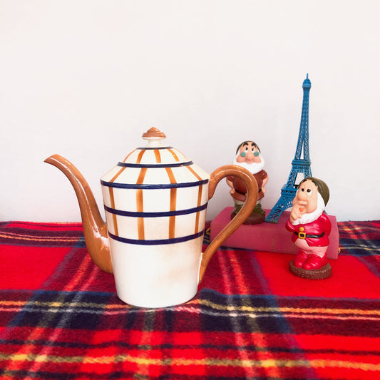 クレイユモントロー HBCM Béarn バスク柄 コーヒー/ティポット「マロン・ダークブルー」フランスアンティーク ブロカント 蚤の市 バスク柄アンティーク