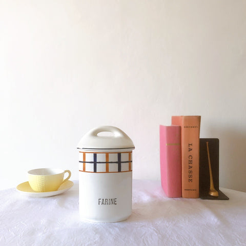 フランスアンティーク サンタマン バスク柄陶器キャニスター 「イエロー・ブルー」 フランスアンティーク食器　ブロカント　蚤の市