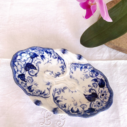 フランスアンティーク クレイユモントロー 『フローラ』ラヴィエ ブルー アンティーク食器 フランスブロカント・蚤の市