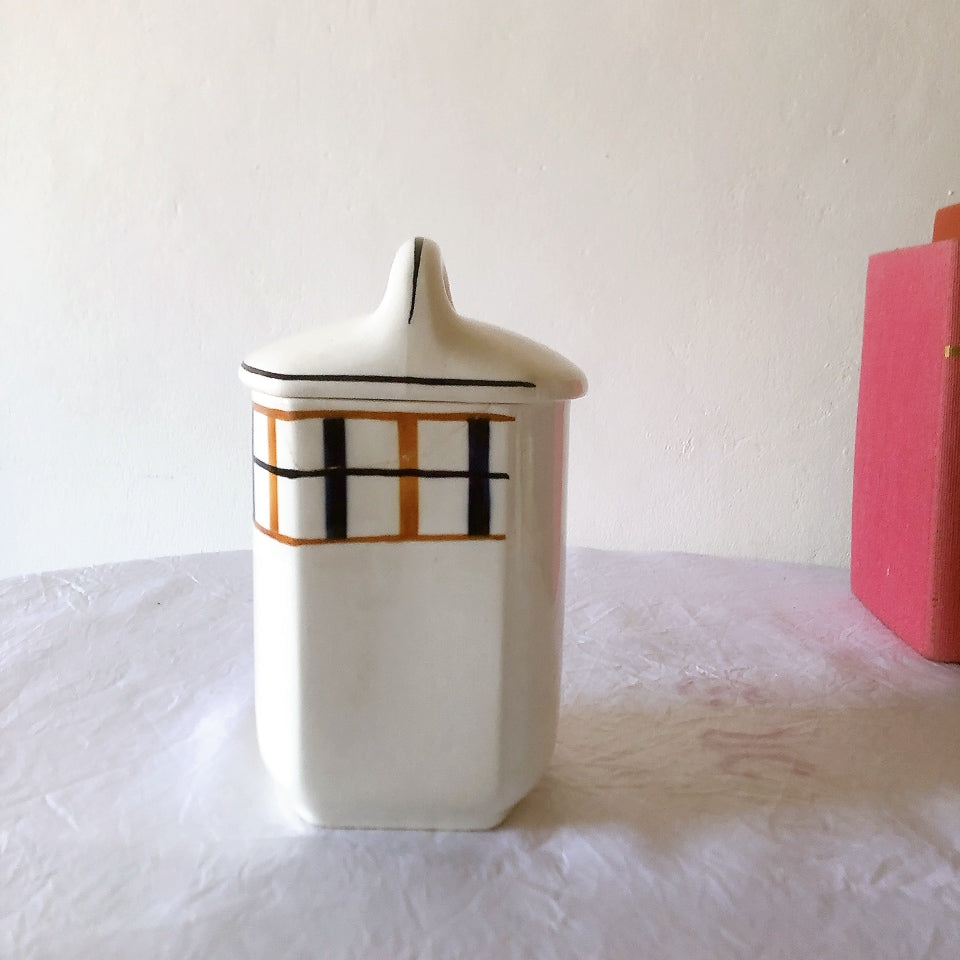 フランスアンティーク サンタマン バスク柄陶器キャニスター 「イエロー・ブルー」 フランスアンティーク食器　ブロカント　蚤の市