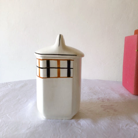 フランスアンティーク サンタマン バスク柄陶器キャニスター 「イエロー・ブルー」 フランスアンティーク食器　ブロカント　蚤の市