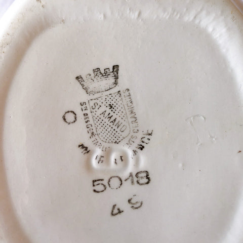 フランスアンティーク サンタマン バスク柄陶器キャニスター 「イエロー・ブルー」 フランスアンティーク食器　ブロカント　蚤の市