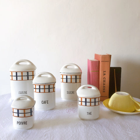 フランスアンティーク サンタマン バスク柄陶器キャニスター 「イエロー・ブルー」 フランスアンティーク食器　ブロカント　蚤の市