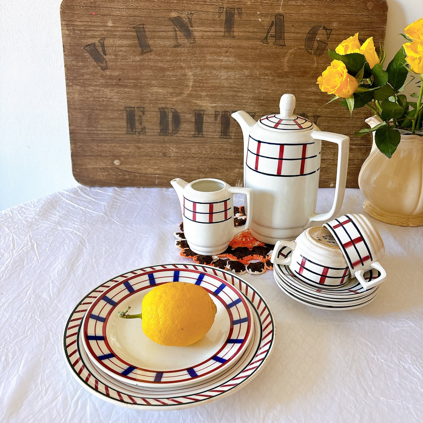 サンタマン　St Amand Nord「Vincennes」バスク柄 ヴィンテージプレート｜フランスアンティーク食器