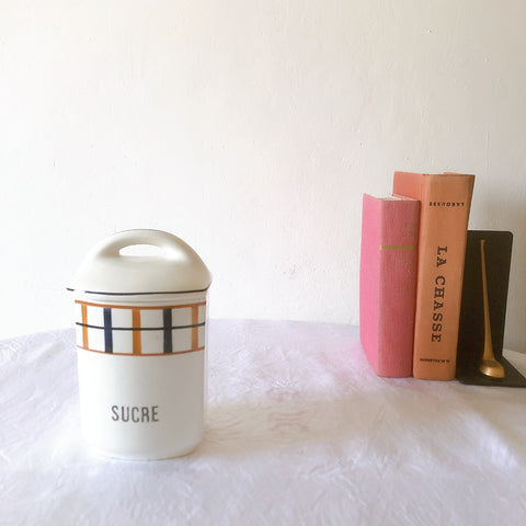 フランスアンティーク サンタマン バスク柄陶器キャニスター 「イエロー・ブルー」 フランスアンティーク食器　ブロカント　蚤の市