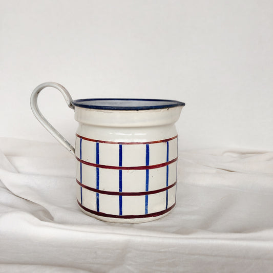 フランスアンティーク・ヴィンテージ バスク柄 ホーロー製ピシェ ピッチャー 容器 キッチン用具入れ フランスアンティーク/ビンテージ雑貨 ブロカント 蚤の市