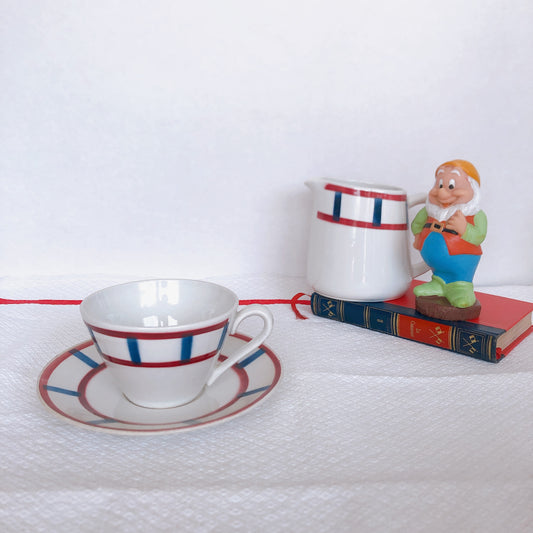 バドンヴィレー バスク柄 カップ&ソーサー「レッド・ブルー」B フランスアンティーク・食器・皿・プレート ブロカント